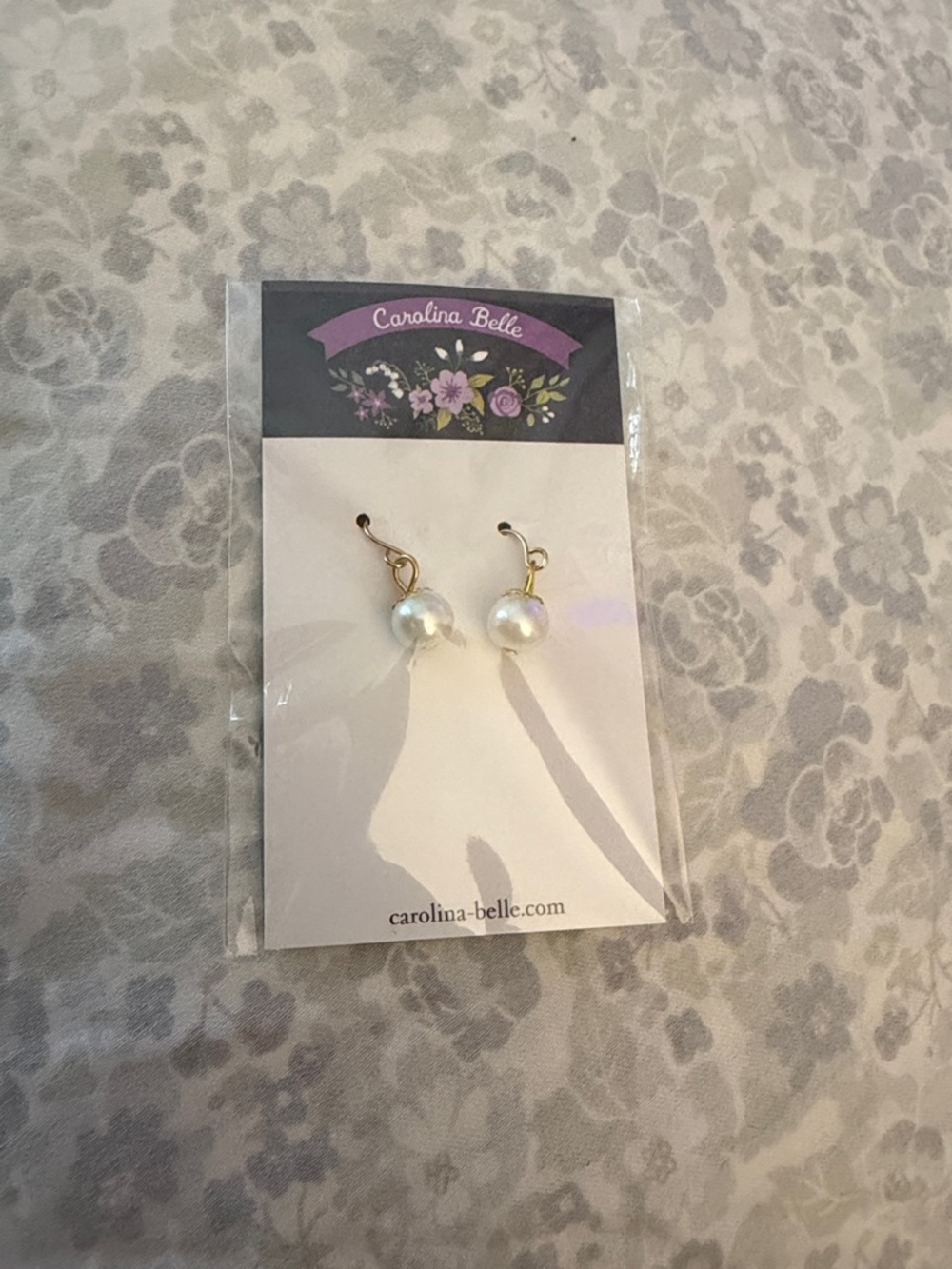 Carolina Belle White Pearl Drop Earrings with Gold Hooks